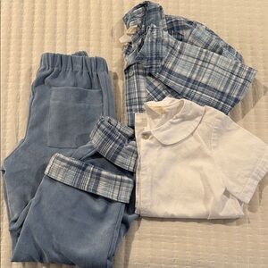 Kids Blue Plaid & White Set - Soft Cotton